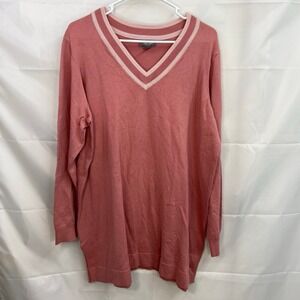 Martha Stewart women's mauve pink striped v-neck stretch relaxed casual sweater‎